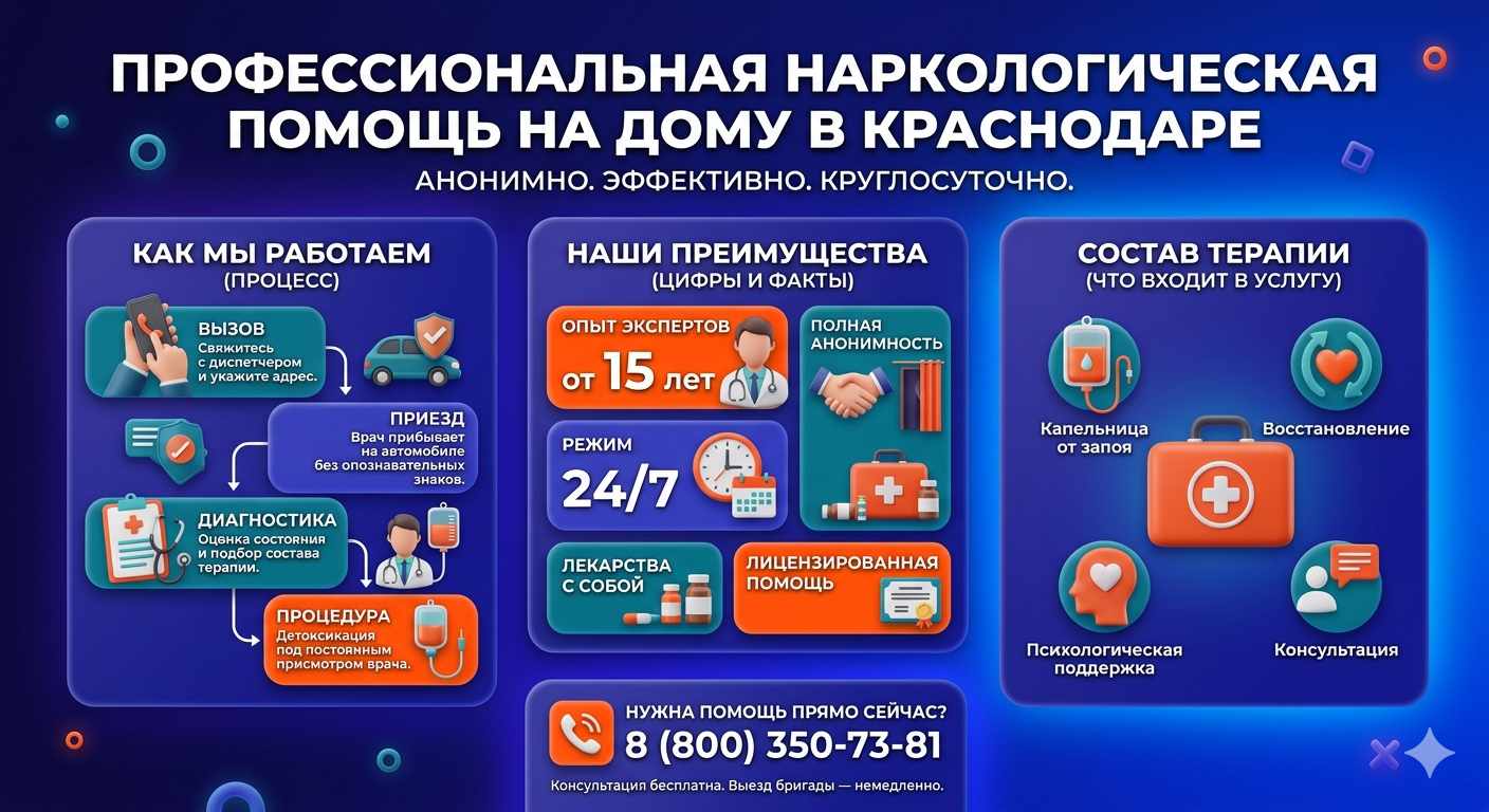 Инфографика о принципах лечения алкоголизма на дому в Каслях: этапы вызова нарколога, преимущества анонимной детоксикации и состав медицинской помощи.